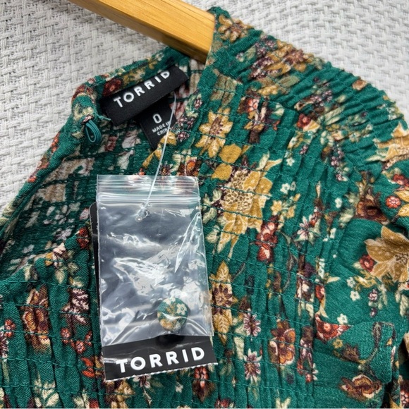 Torrid Floral Green Long Sleeve Crinkle Gauze Blouse Top Sz Large Summer Boho - Picture 2 of 8